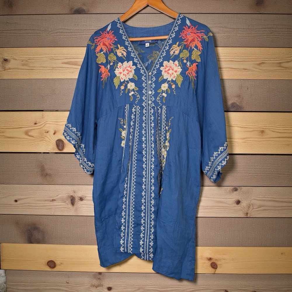 JOHNNY WAS WORKSHOP KIMONO DRESS BOHO EMBROIDERED TUNIC SIZE XS